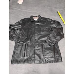 Vintage Misty Harbor Men's Black Leather Dress Coat Lining Sz Large